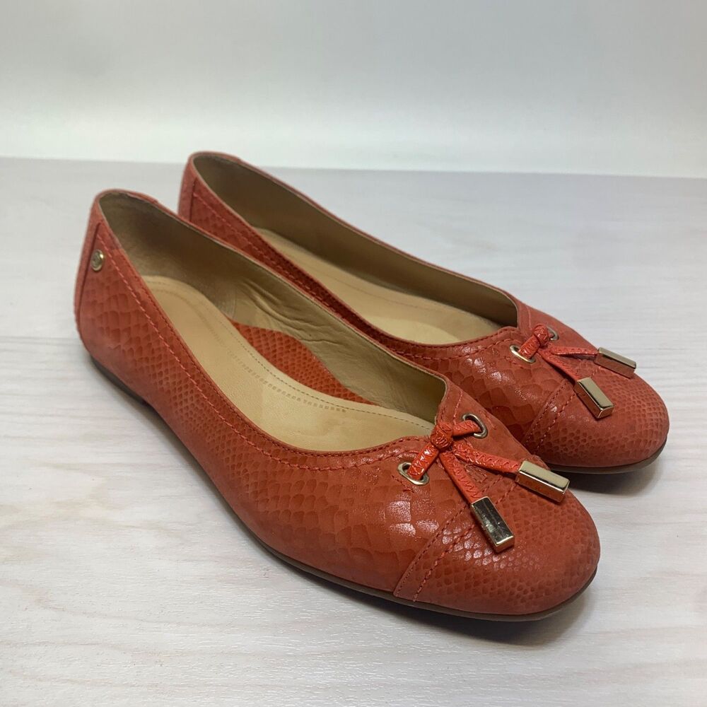 Nurture Mayler Leather Ballet Flats Orange Coral Snake Print & Gold Sz 7M